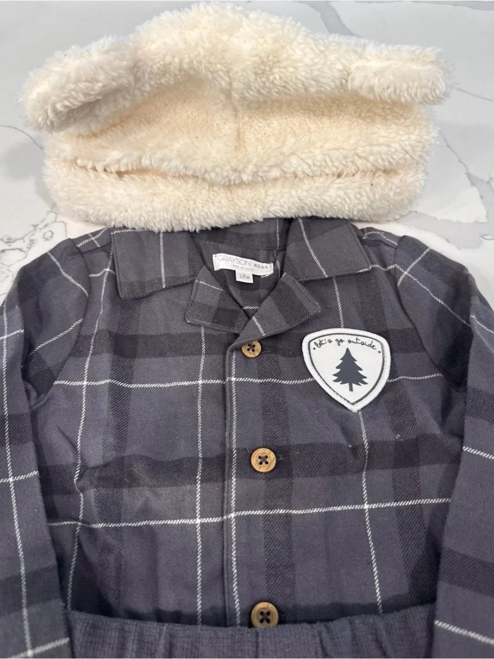Toddler Gray Plaid Set with Hat included